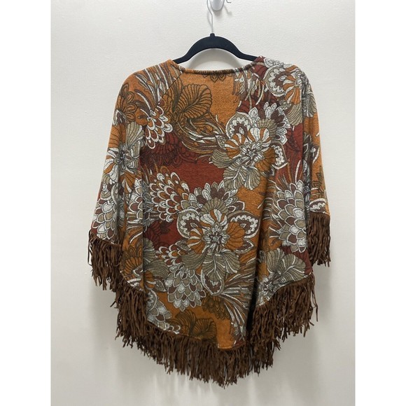 Susan Graver Patterned Floral Fringe Poncho Sweater Size Xs/s - Picture 3 of 4